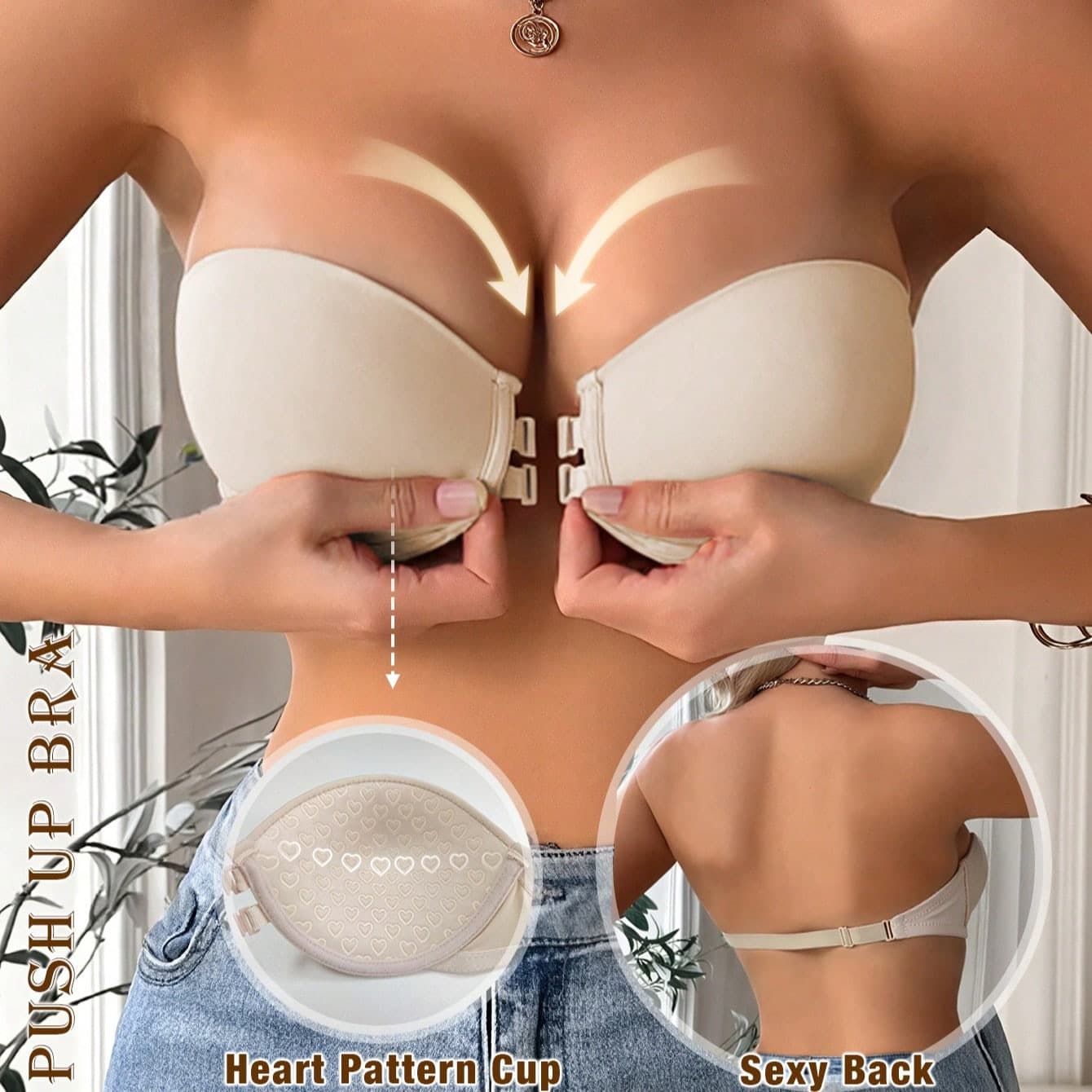 Cross-border Hot Selling Strapless Adjustable Bra Non-slip Front Closure Sexy Tube Top Seamless Bra with Built-in Pads