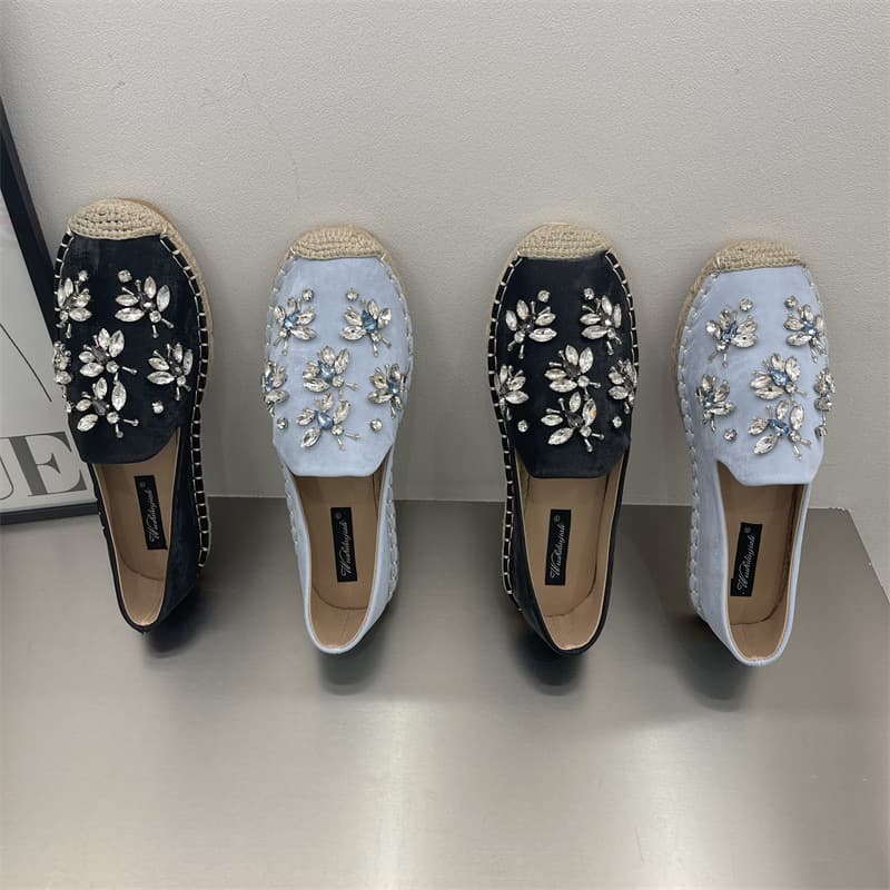 Women's Flat Fisherman Shoes 2025 Spring Autumn New Rhinestone Slip-On Loafers