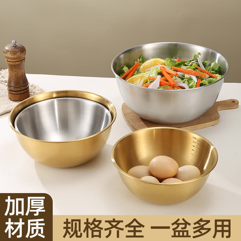 Thickened Stainless Steel Multipurpose Cooking Bowl, Korean-style with Measurements for Salad, Egg Beating, and Dough Mixing