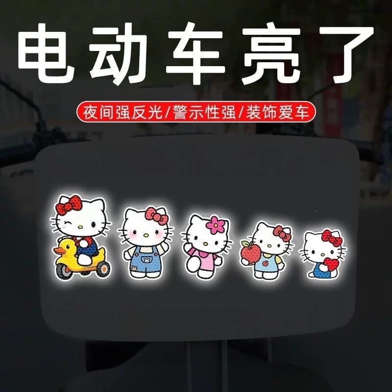 New Hello Kitty Strong Reflective Car Stickers Cartoon Electric Vehicle Decorative Stickers Motorcycle Helmet Blocking Scratch Stickers