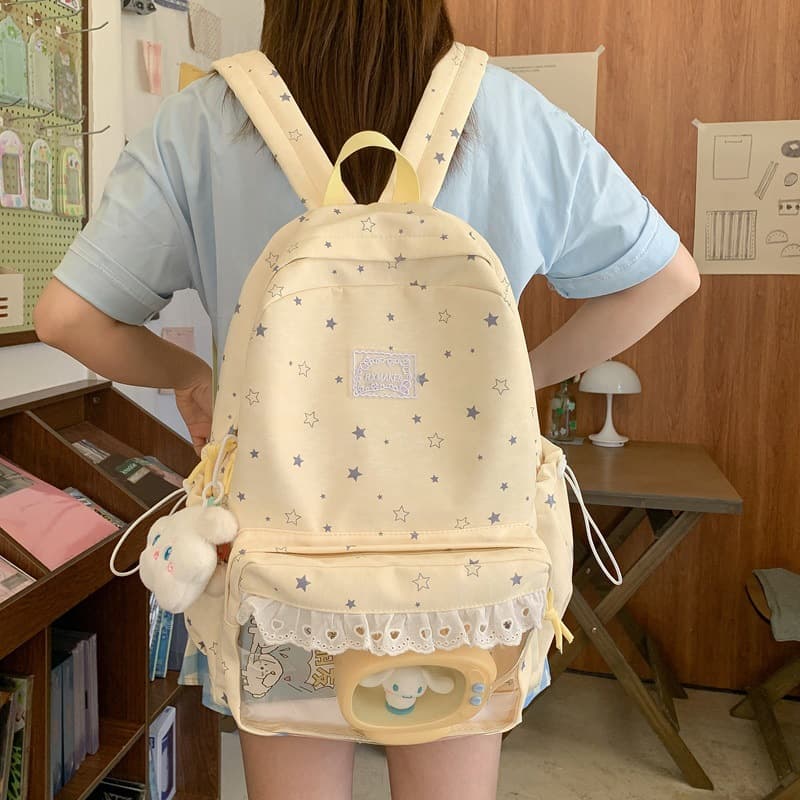 Japanese fresh and high-looking star transparent printing large capacity junior high school backpack pain bag student school bag
