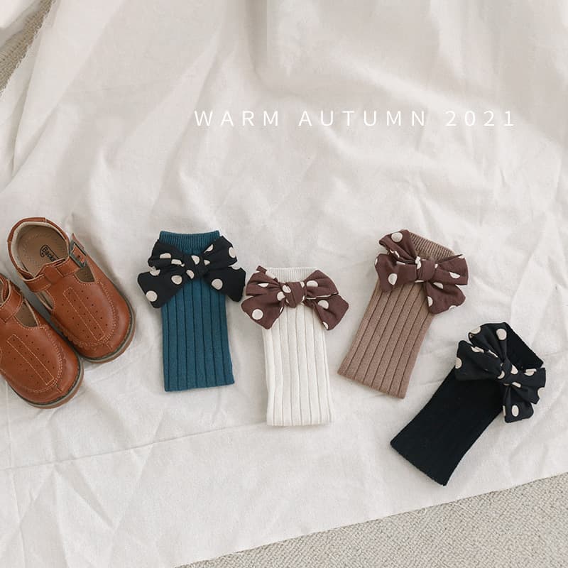 Baby Socks Spring Autumn Girls Socks Combed Cotton Kids Korean Polka Dot Ins Style Bow Mid-Length Socks