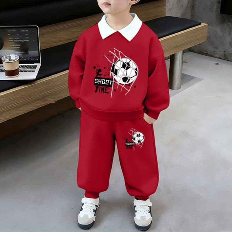 Boys Spring/Autumn Pure Cotton Turn-Down Collar Hoodie Suit Casual 2026 New Two-Piece Children Stylish Baby Clothes