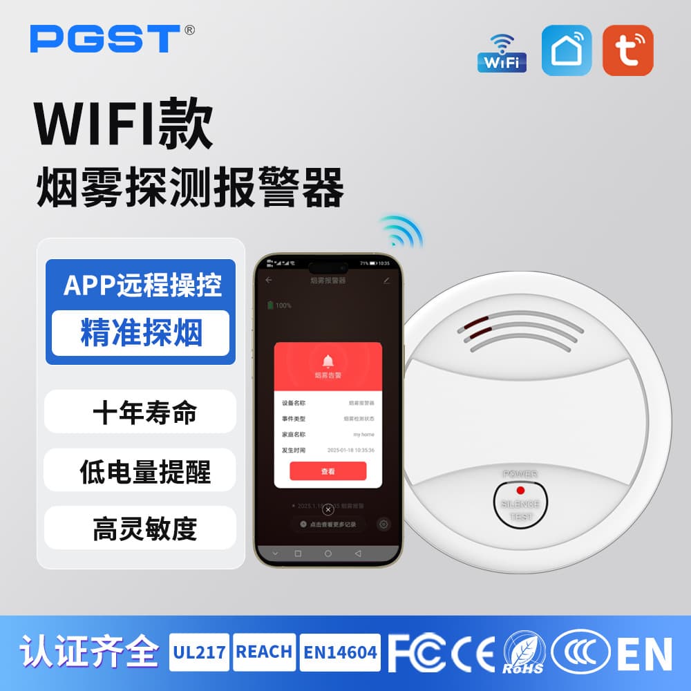 PGST Cross-Border Factory WiFi Smoke Detector EN Certified Smoke Detector TUYA Graffiti Smoke Detector