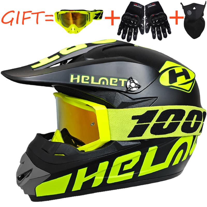 Off-Road Helmet with 100% Goggles + Gloves + Face Mask for Mountain Biking Downhill Youth Karting Helmet