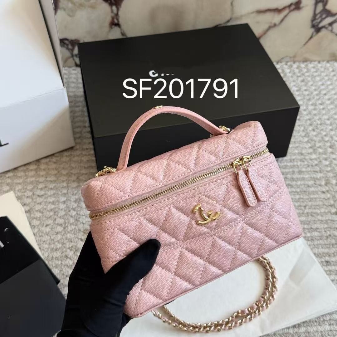 New Small Genuine Leather Lunch Box Bag, Elegant Chanel-Style Handbag, Quilted Chain Crossbody Bag