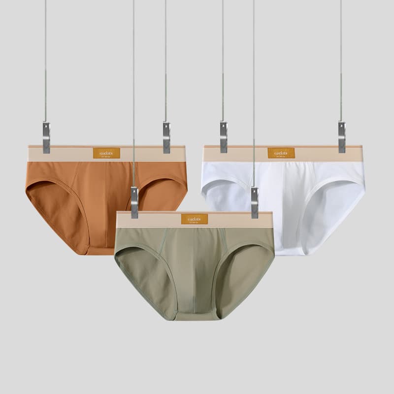 2026 New Cotton Simple Men's Underwear Trendy Waistband Solid Color Briefs Mid-Rise Breathable Wholesale Men's Underwear