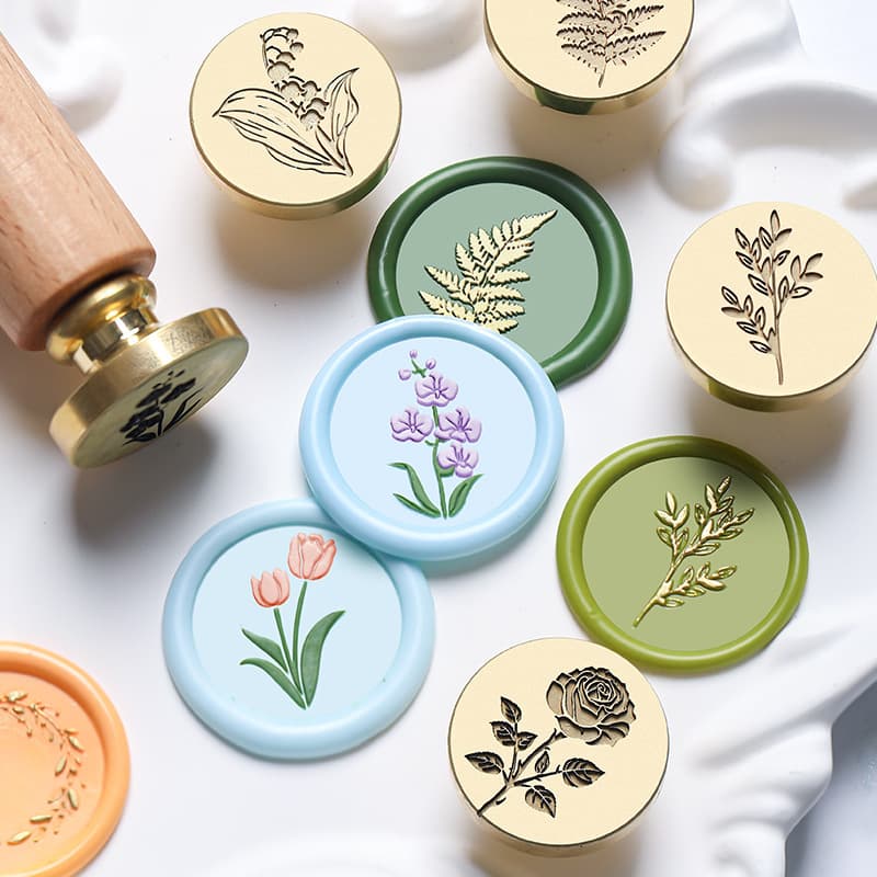 Laser technology simple flower and plant series 2.2cm fire paint seal head plant brass seal head manufacturer wholesale