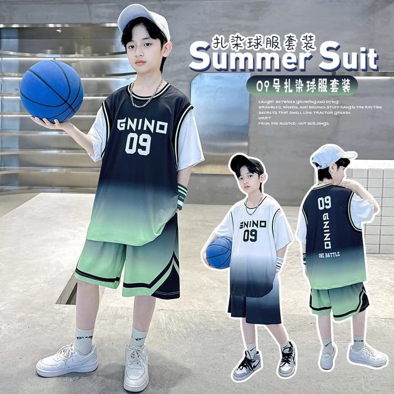 Boys' Summer Basketball Suit Set 2025 Summer New Stylish Boys Big Kids Thin Quick-Dry Sportswear Set