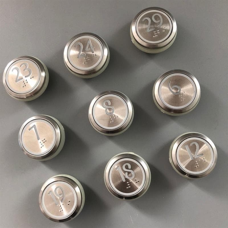 BDM/KONE Elevator Buttons/KDS50 Surface Mount Round Buttons/Standard Green Board, Premium White Board/White Surface, Black Surface