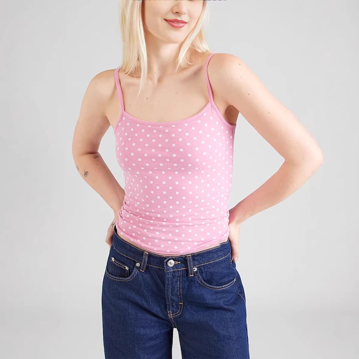 y2k female Korean style polka dot pink suspender slimming spring and summer new style bottoming sleeveless design vest top
