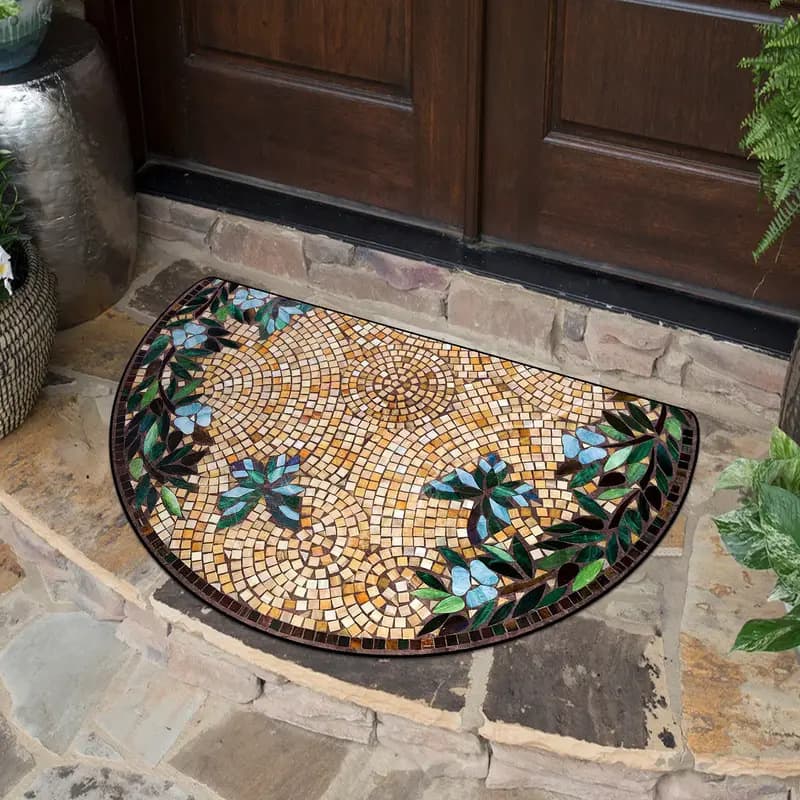Cross-border Drop Shipping Entrance Door Mat Semi-circular Vintage Stone Pattern Dust-proof Anti-slip Entry Rug Welcome Mat