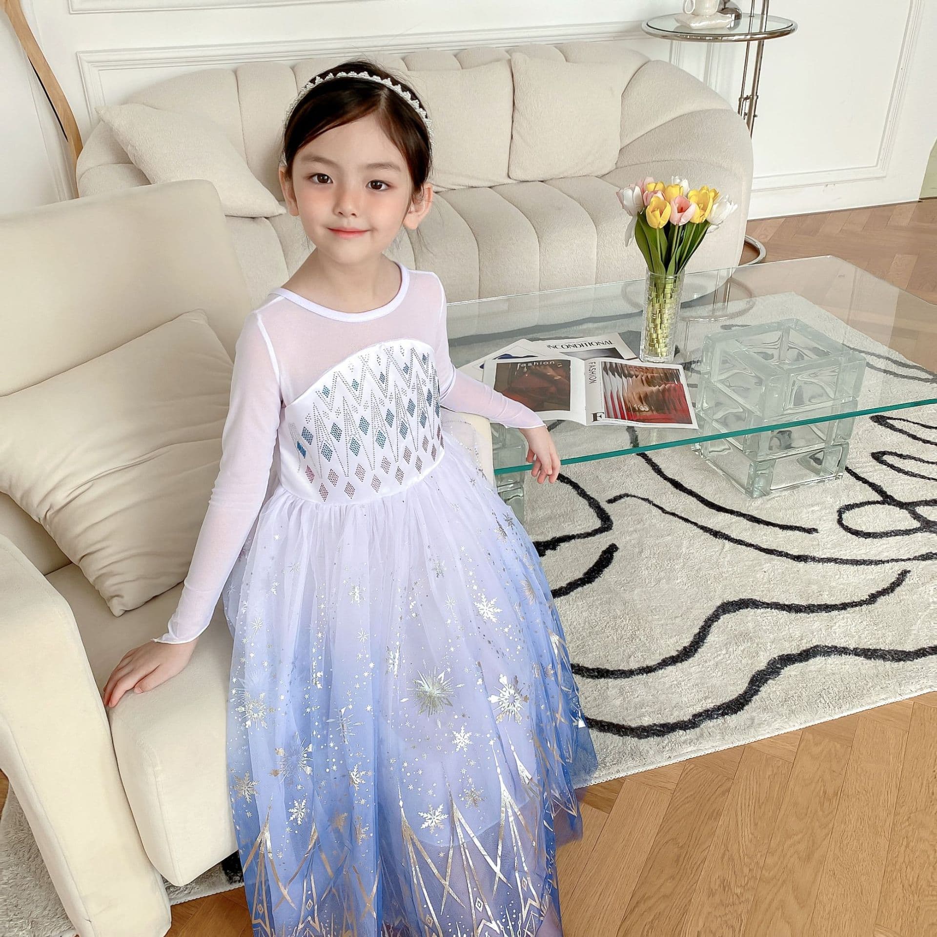 2025 Frozen Elsa Princess Dress Girls' Dress Snowflake Sunscreen Long-Sleeved Dress Six Pieces Dropshipping Special Price