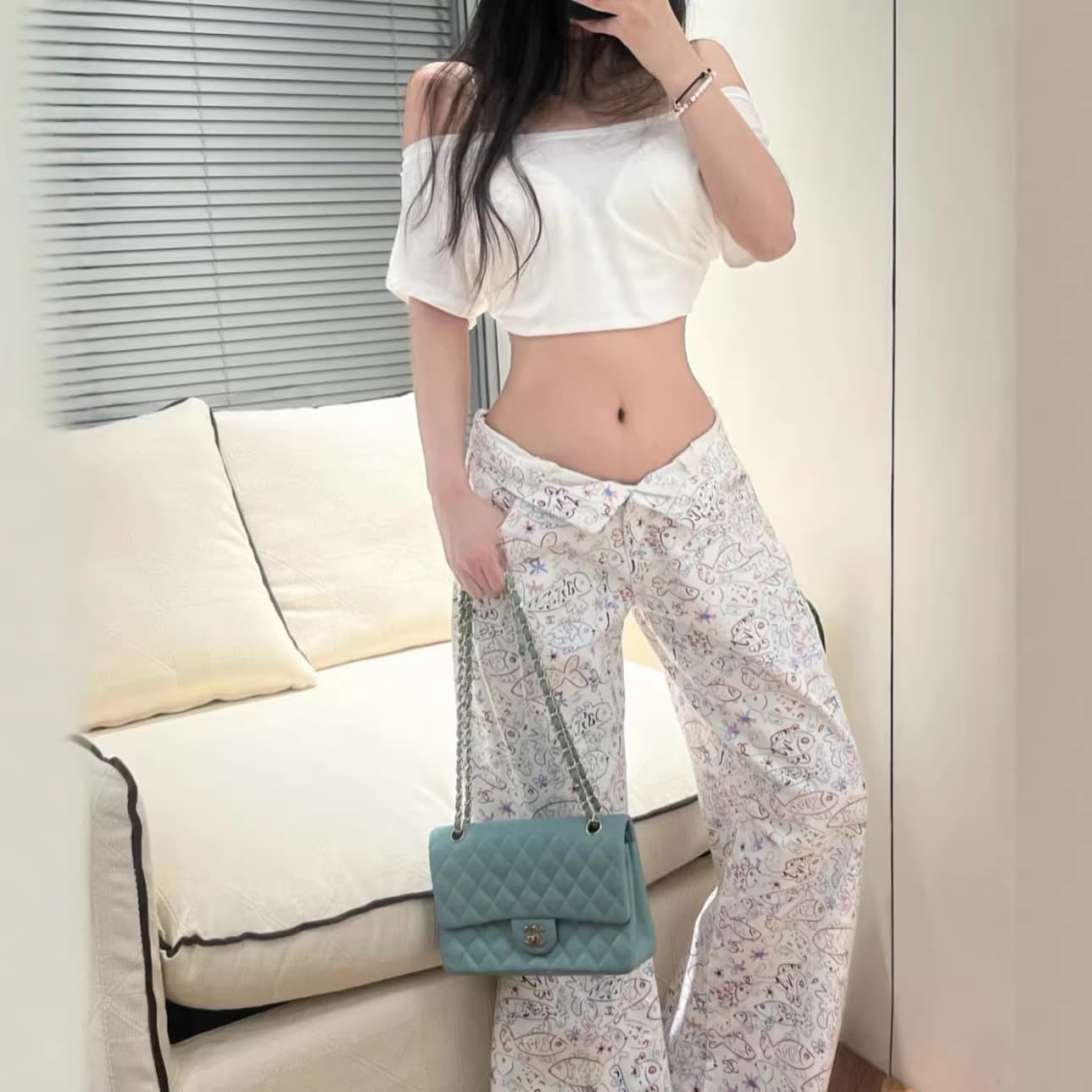 Denim Long Pants Co New Spring Versatile Pure Cotton Casual Denim Pants Print Painted Straight Pants High-Waist Japanese/Korean Casual
