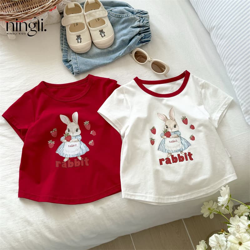 Ningli Kids Short Sleeve T-Shirt Summer Korean Style Undershirt Girl Baby Rabbit Summer Top