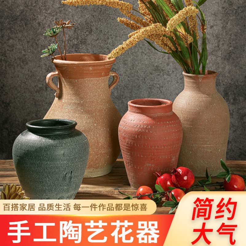 Handmade Clay Pot Coarse Pottery Vase Succulent Planter Vintage Flower Vase Pottery Clay Pot Earthenware Pot for Dried Flowers Clearance Special