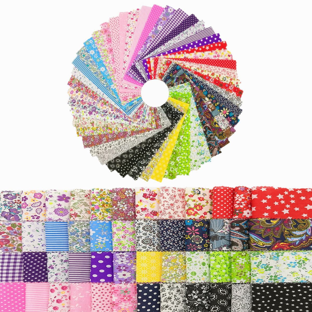 50 pieces of quilt cotton fabric with floral prints for beginners' DIY patchwork and small fabric bundles