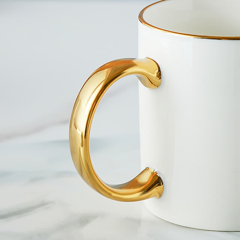 Gold Rim Gold Handle Electroplated Gold-Trimmed Ceramic Mug, Luxury High-End Coffee Cup, Customizable with Logo or Photo