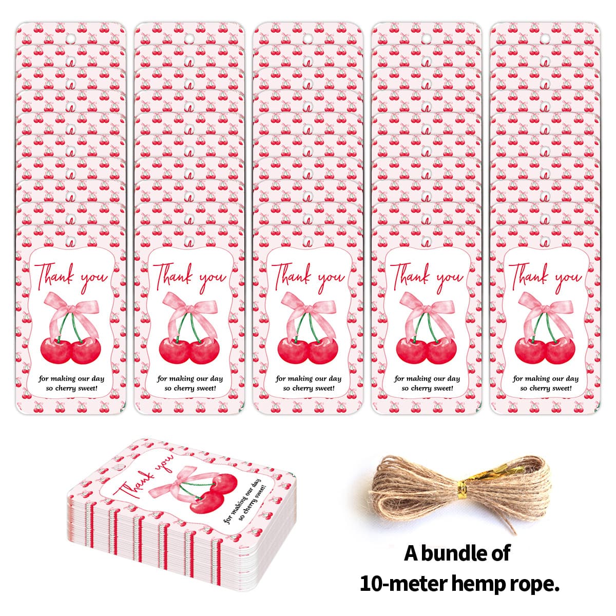 50 Cherry Thank You Tags, Cherry Theme Party Gift Tags, Cherry Fruit Thank You Cards with Strings