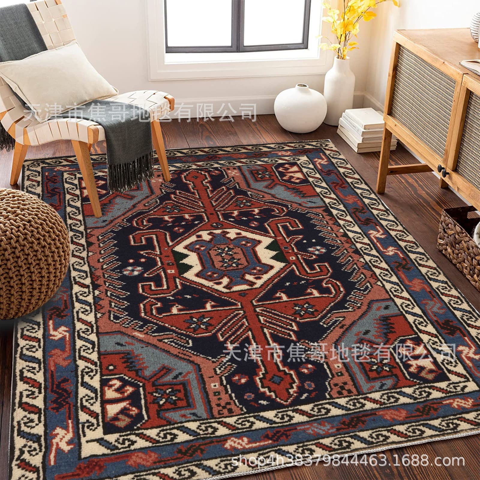 Factory direct sales cross-border temu home bohemian style floor mat crystal velvet non-slip living room sofa foot mat wholesale