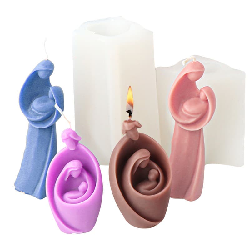 New Cross-Border Mother Holding Baby Candle Mold, Family of Three Handmade Plaster Doll Scented Candle Silicone Mold