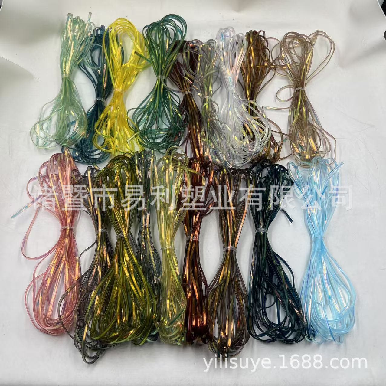 Manufacturer new 3MM plastic laser flat ribbon, DIY handcraft weaving rope, iridescent laser women's bag weaving thread, glass fiber thread.