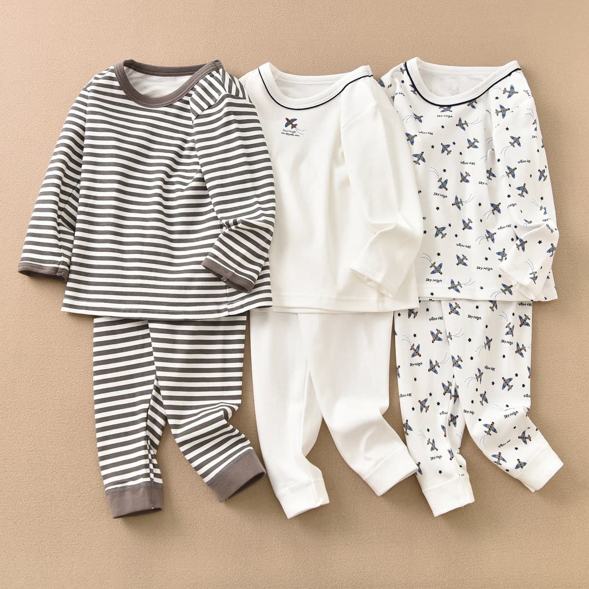 One package price warm autumn clothes long johns aircraft style cotton wool boy children's T-shirt underwear children's suit home wear base