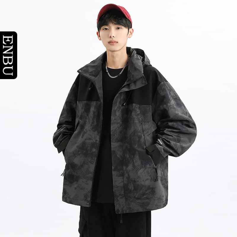 Spring/Fall New Men's Korean Style Color-Block Hooded Jacket, Trendy Couple's Viral Look, Stylish and Versatile Coat