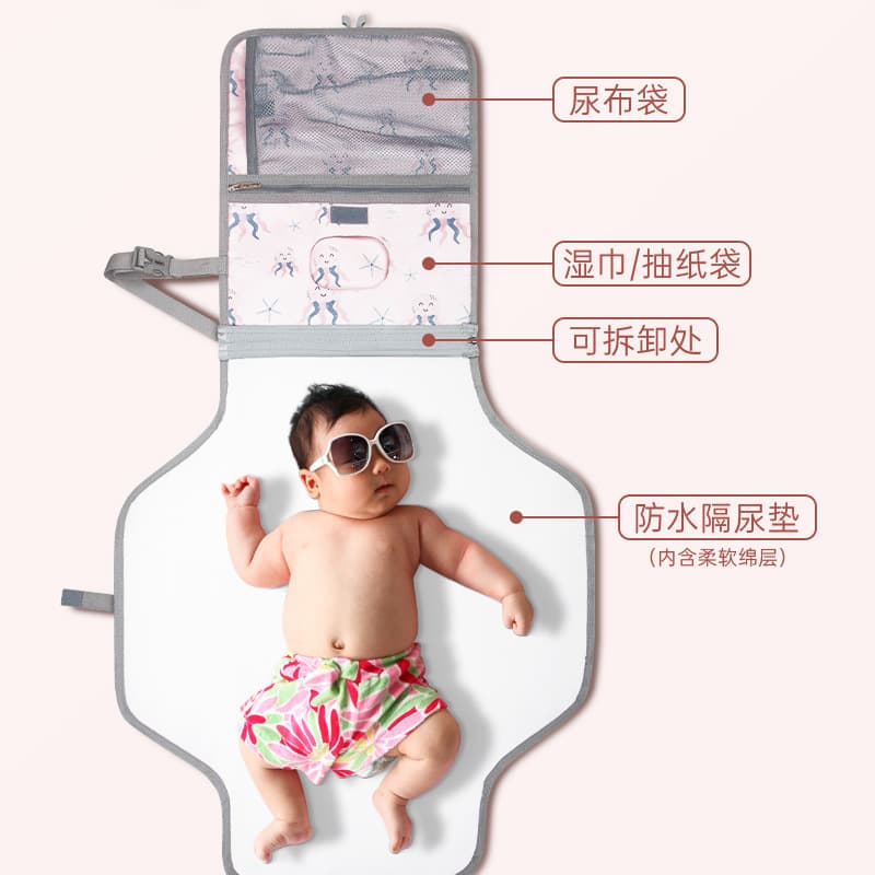 Baby Portable Changing Pad Diaper Mat Travel Diaper Bag Waterproof Leak-Proof Foldable Storage Pouch