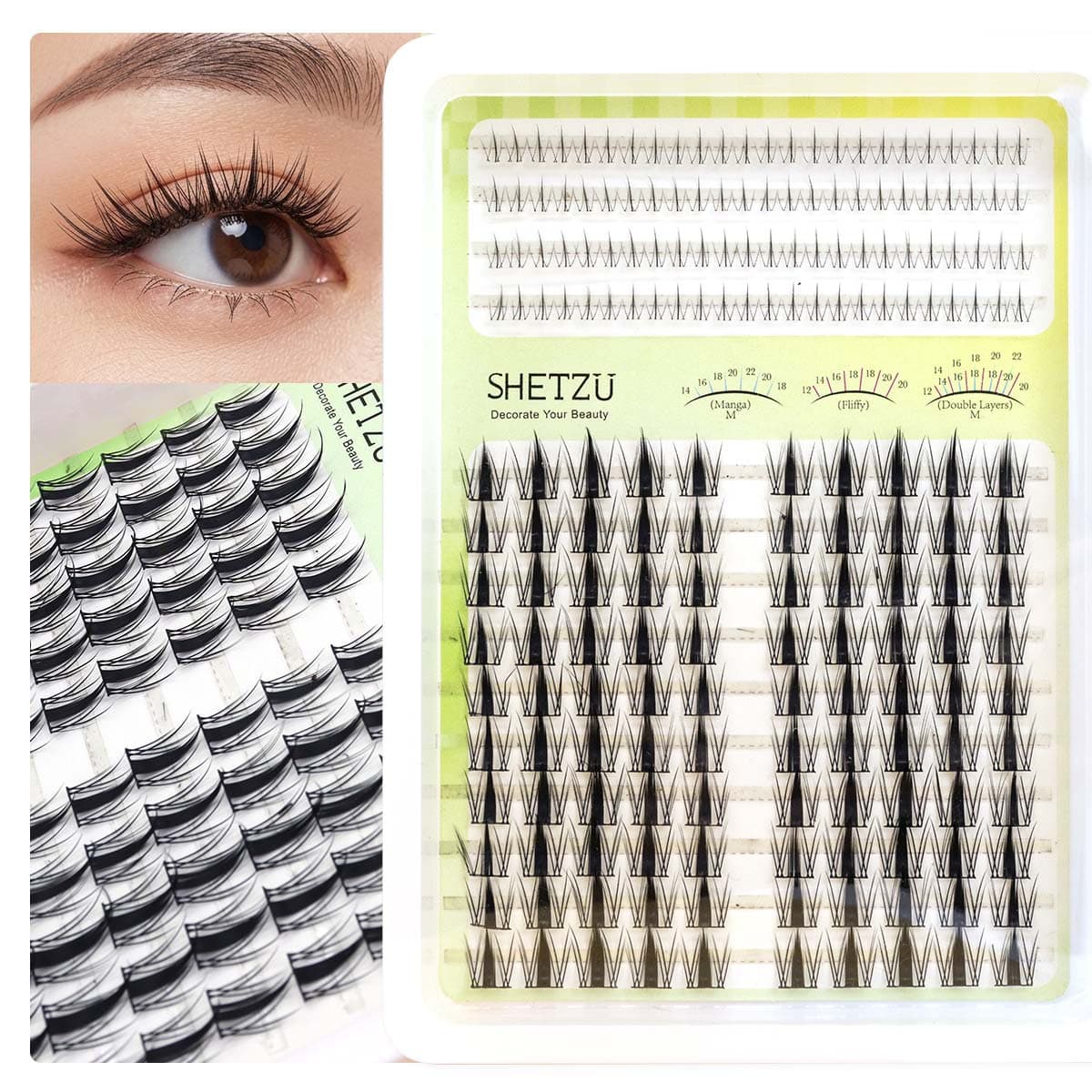 SHETZU Upper and Lower Eyelash Combo Set D Curl 14-22mm Natural Lower Lashes Anime Big Eye DIY Lash Extension Cross-border