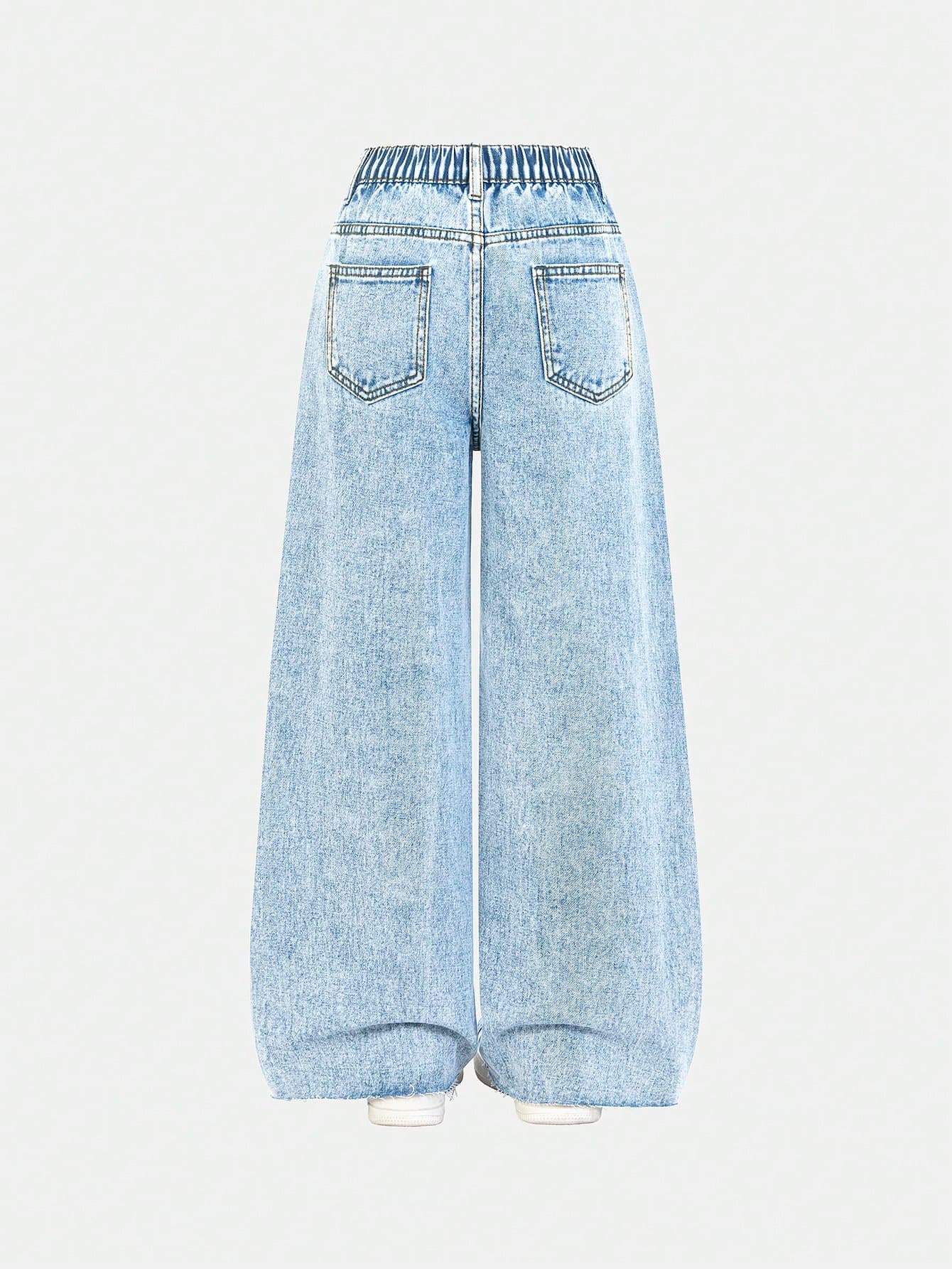 European and American Cross-border Amazon SHEIN 2026 Hot Selling Teen Girls Snowflake Washed High-Waist Wide-Leg Jeans