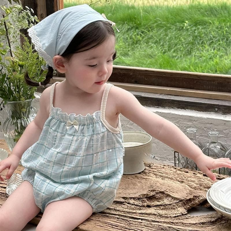 Baby Summer Sweet Princess Romper Plaid Cute Bodysuit for Girls Summer Strappy Crawler Stylish Onesie