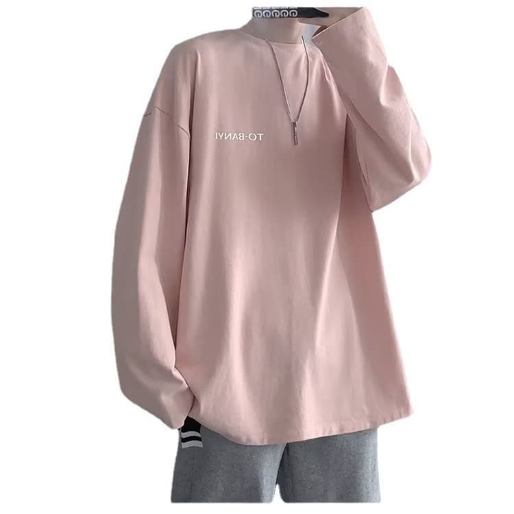 Men's Long Sleeve T-Shirt Autumn Hong Kong Style Tee Loose Crew Neck Couple Base Layer Casual Trendy Inner Top Men's Clothing