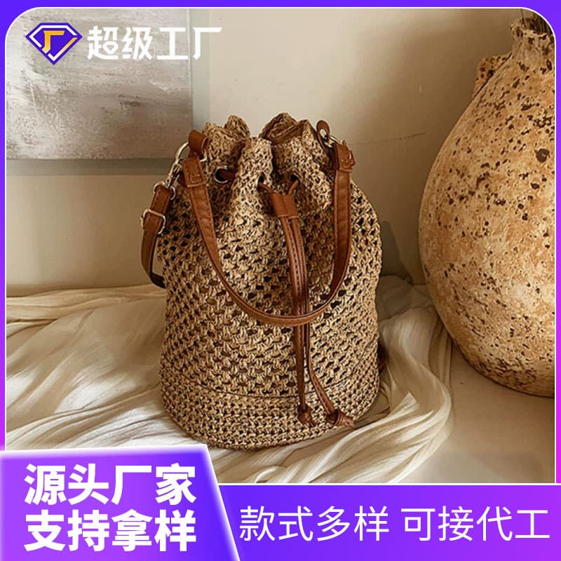 Woven Bag for Women 2026 New Fashion Bucket Bag Summer Trendy Straw Bag Beach Shoulder Crossbody Bag