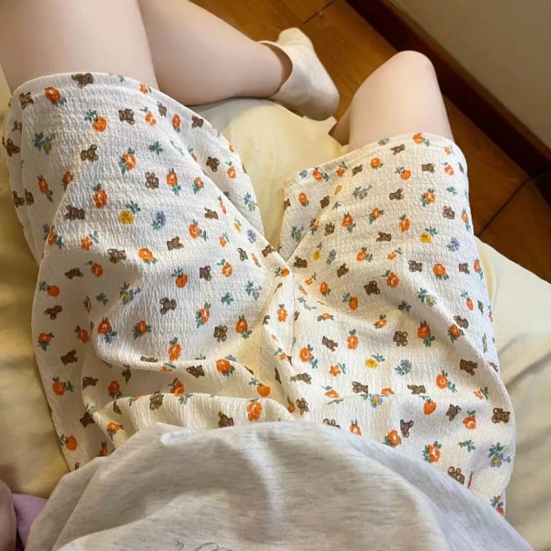 2025 Cotton Feel Summer Sleep Pants Short Length Internet Celebrity ins Style Loose Thin Home Pants Casual Walking Pants Anti-Mosquito Pants