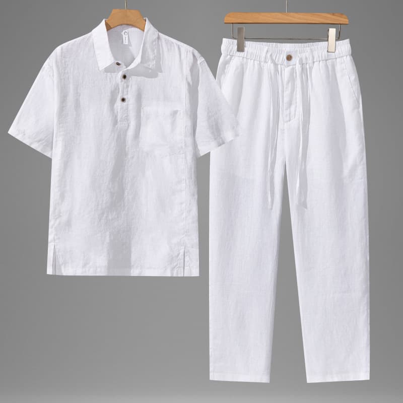 8713 shirt + 502 pants pure linen men's suit fashionable old money style casual linen tops and pants men's summer