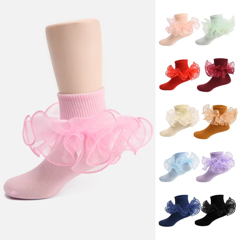 Spring Summer Thin Children's Cotton Socks Solid Color Cute Mid Calf Socks Breathable Women's Lace Flower Princess Wholesale