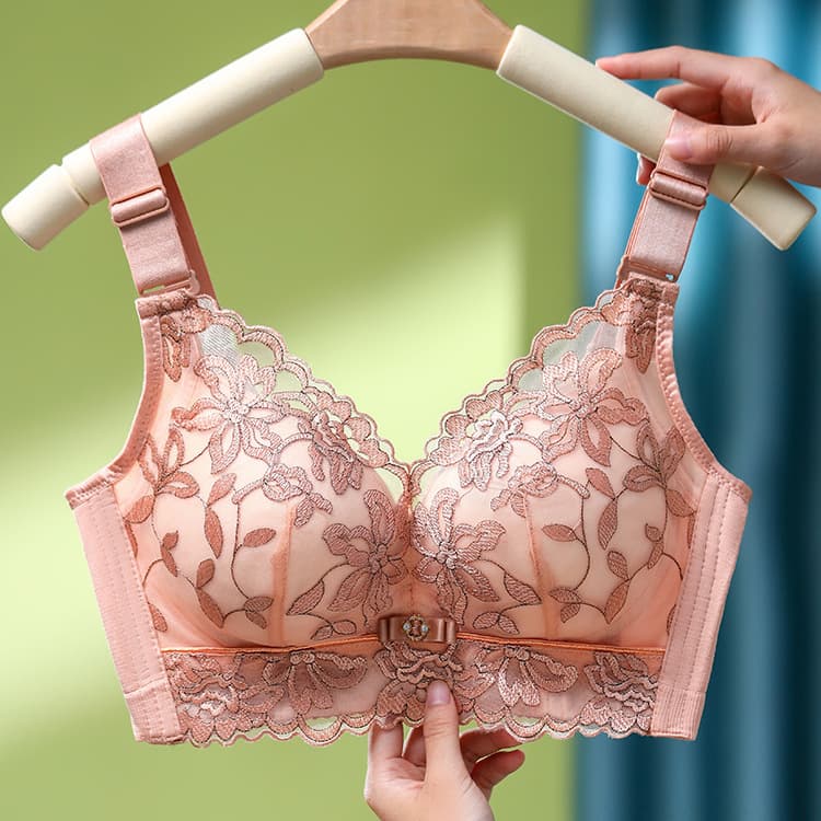 New Style Women's Underwire-Free Breathable Push-Up Bra for Small Bust, Adjustable Sexy Lace Embroidered Bra