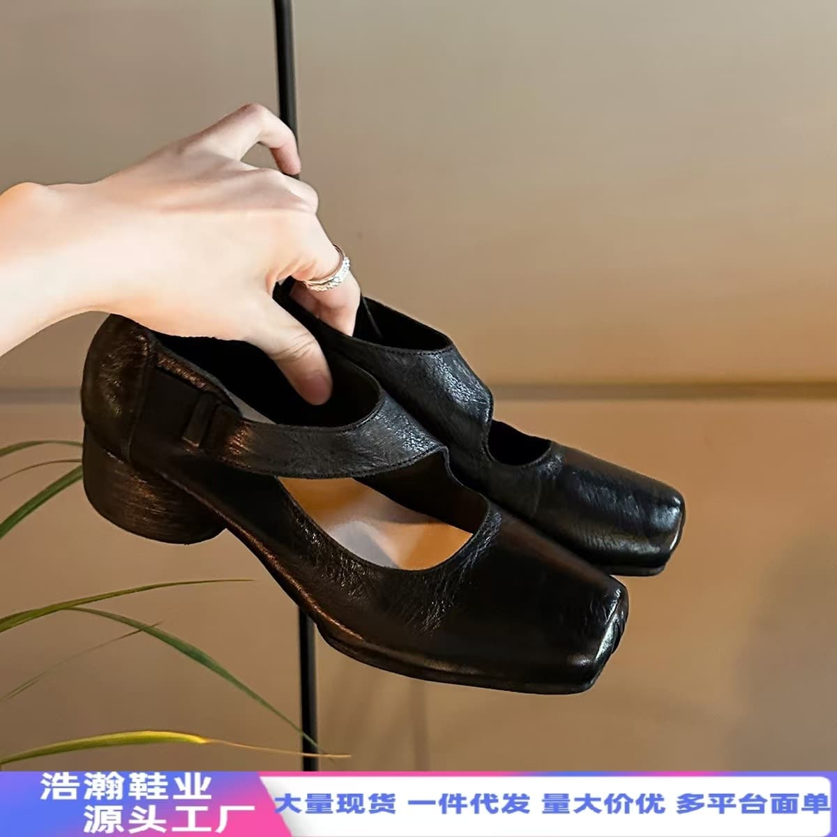 Ultra Soft Leather ~ French Square Toe Chunky Heel Mary Jane Shoes Women Spring Vintage Ballet Flats Leather Shoes