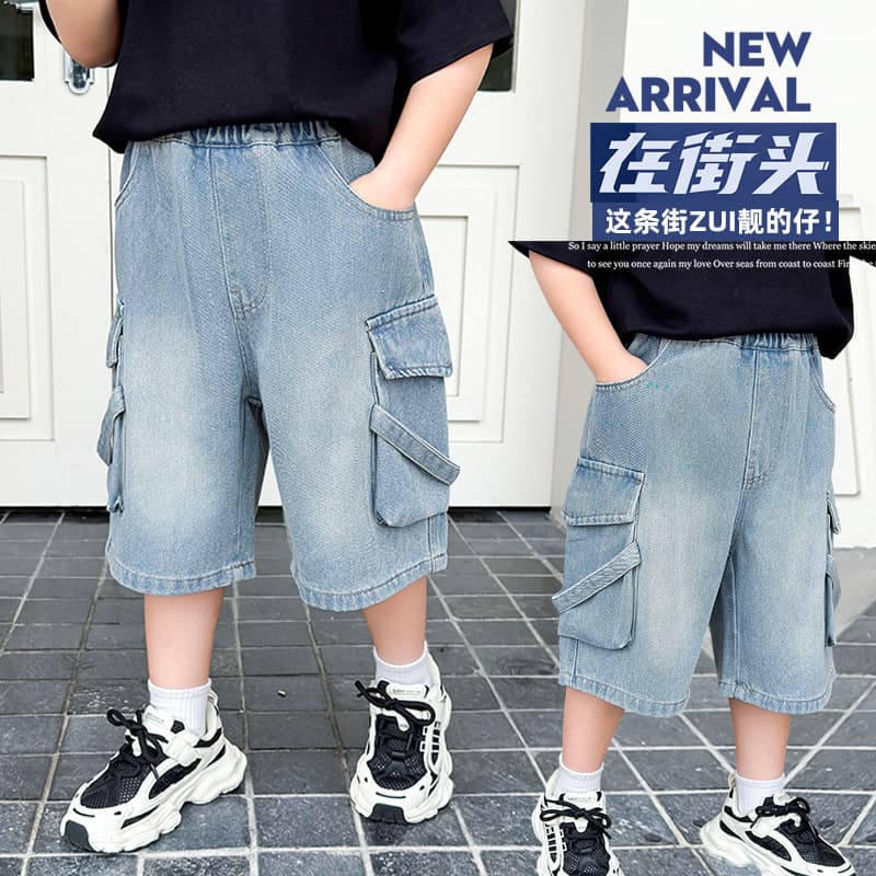 Boys' Shorts Summer Thin Denim 2026 New Style Cool Pants for Kids Boys Summer Five-Point Cargo Pants