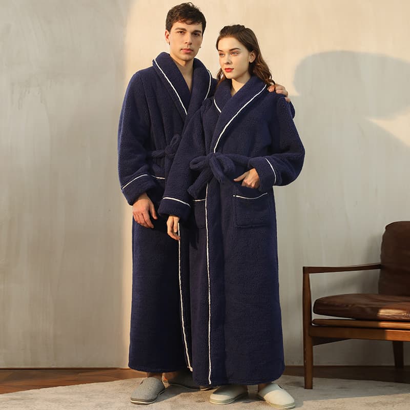 Autumn and Winter Thickened Soft Fleece Bathrobe for Men, Plus Size, Light Luxury Couples Robe for Women, Long Style Pajamas