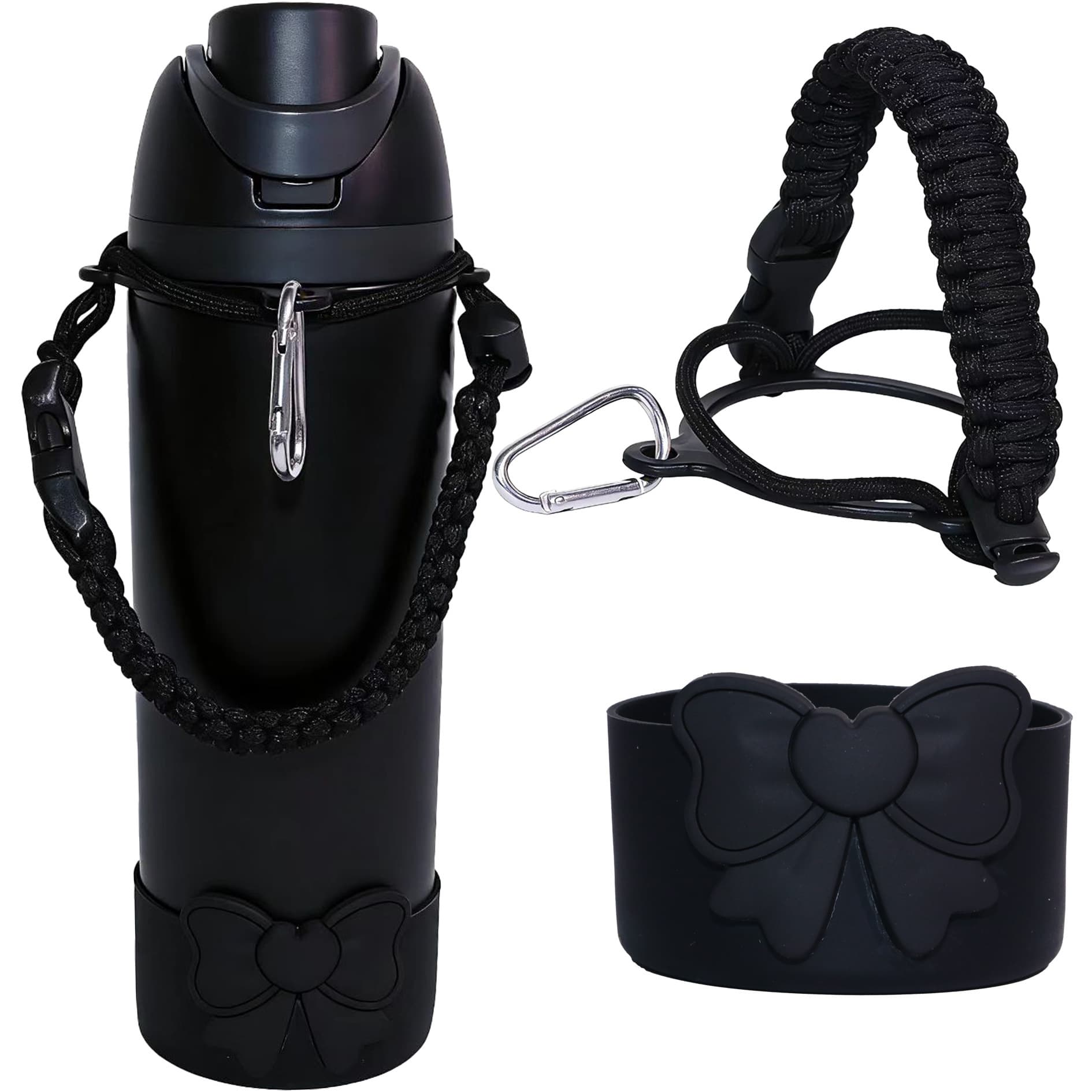 Factory Direct 16oz Water Bottle Carabiner Silicone Sleeve, Sports Outdoor Bow Decorative Accessory Pendant