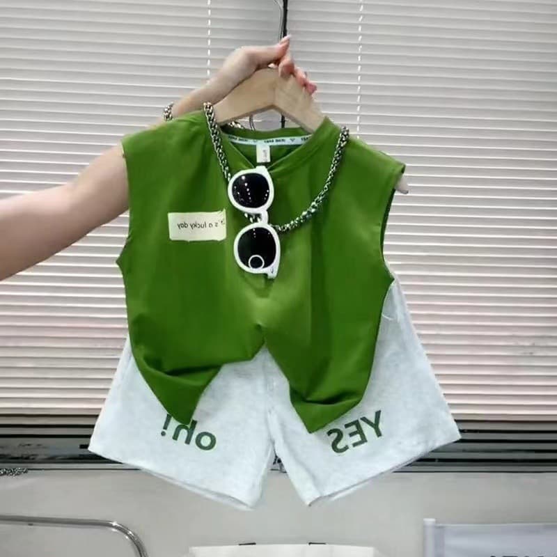 Kids Boys Summer Set 2025 New Sleeveless Vest Cotton Casual Medium Small Children Thin Two-Piece
