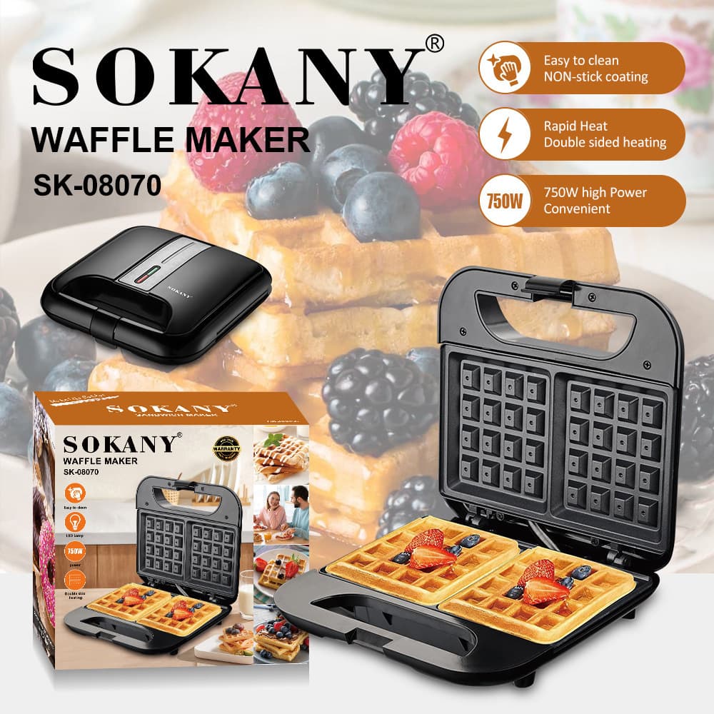 Cross-border SOKANY08070 waffle maker 2-slice bread machine breakfast machine cake baking sandwich toaster
