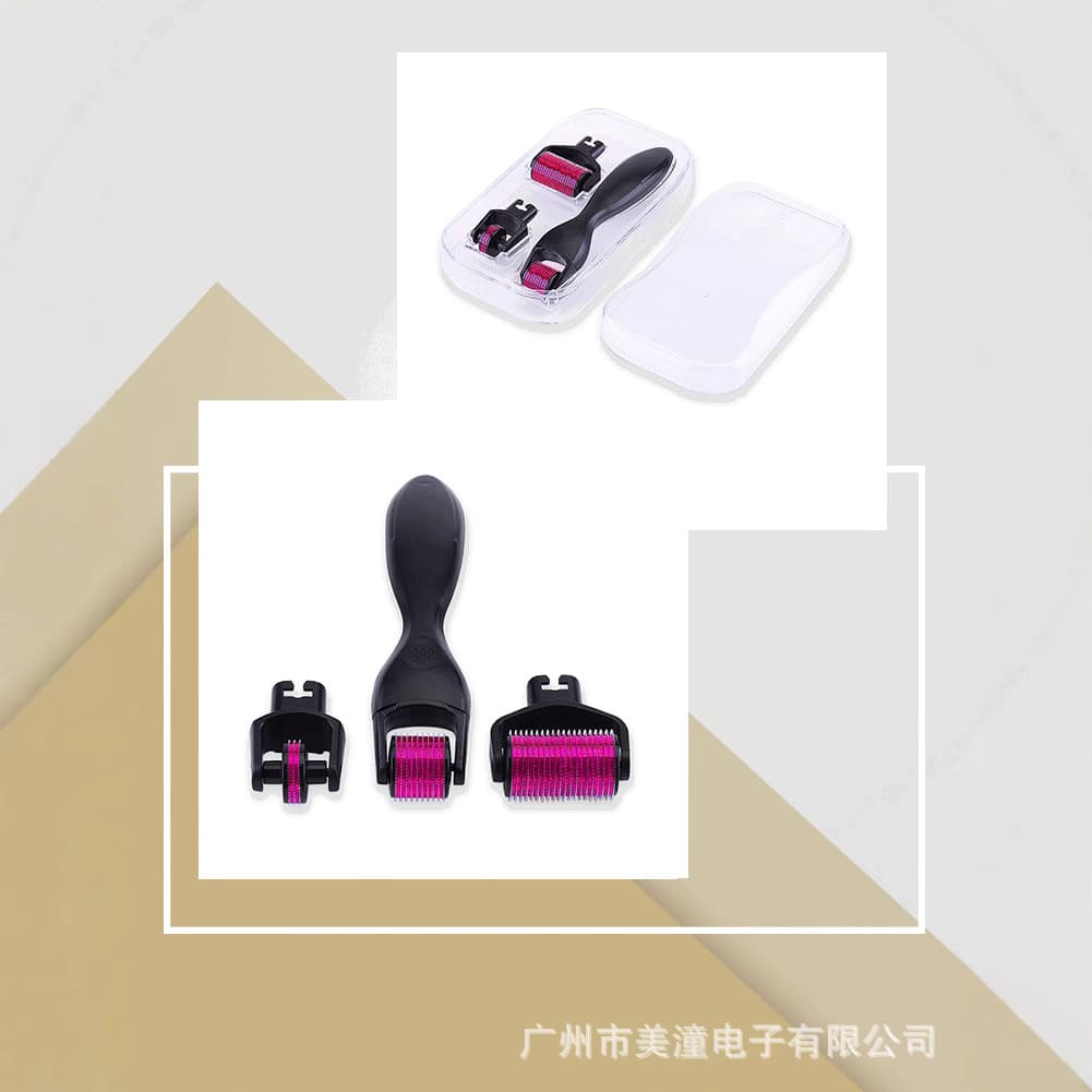 3in1 Microneedle Roller Accessories 600 Needle Derma Roller Gold Handle Microneedle Roller Skin Introduction Wheel