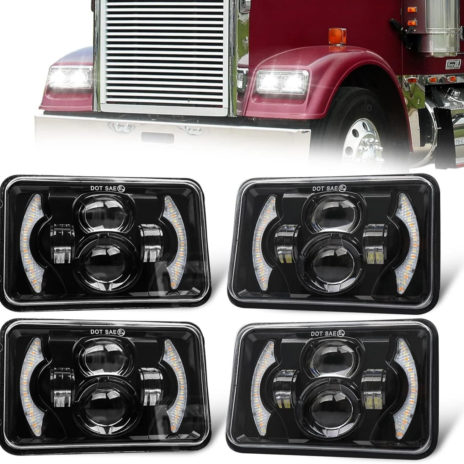 Cross-Border 5inch Wrangler 4-Bead Crescent-Style Car LED Square Truck Headlight Off-Road Vehicle Front Light