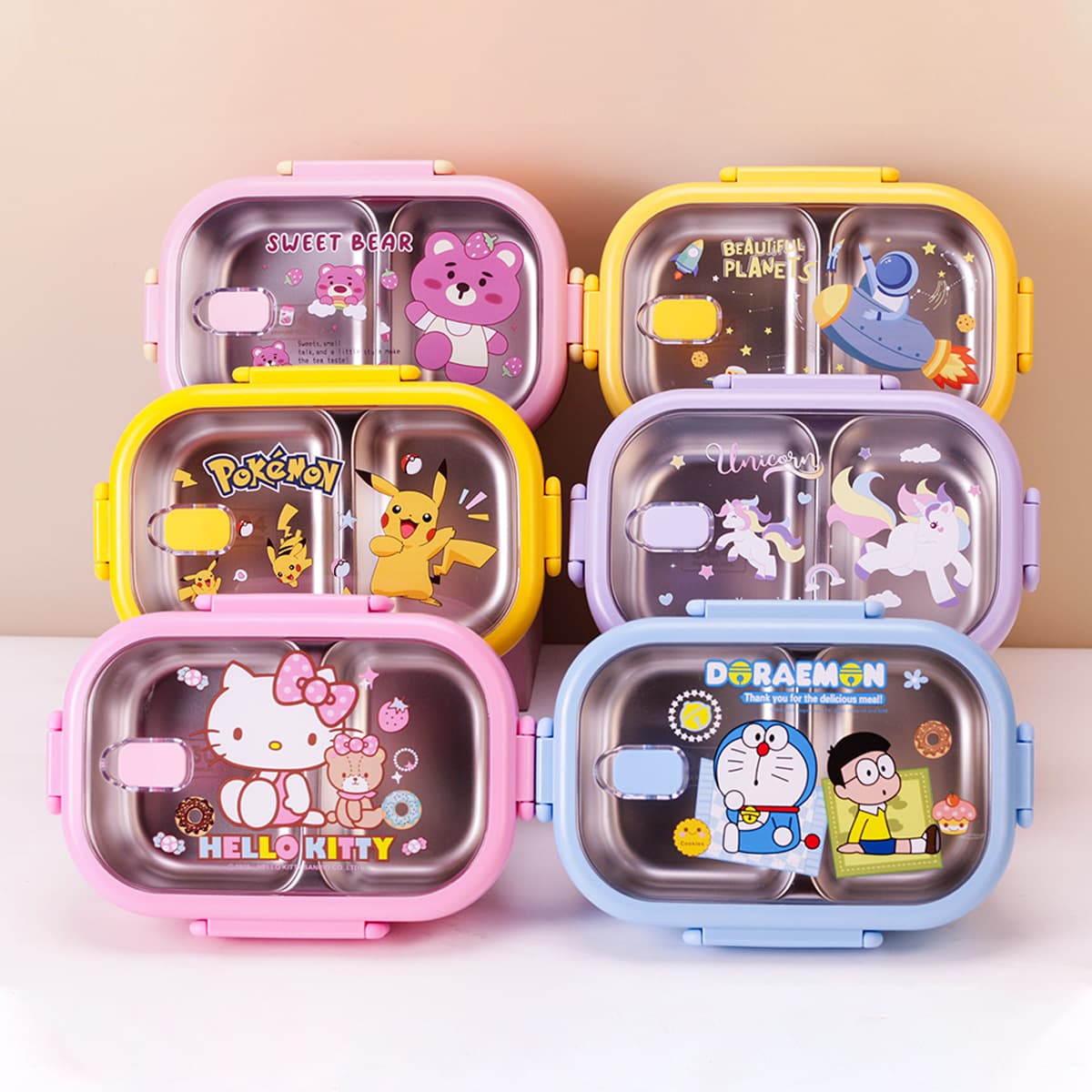 Cartoon 304 Stainless Steel Food Grade Lunch Box Soup Bowl Portable Meal Box For Office Workers Students