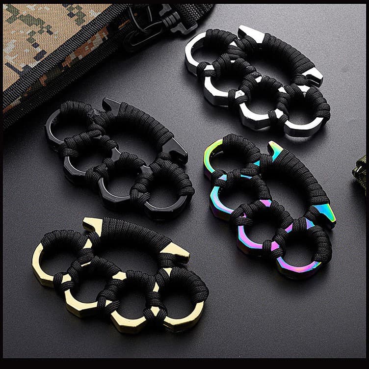 Thickened Hand Support Knuckle Duster Four-Finger Glove Ring Knuckle Punch Car Window Breaker Survival Equipment Legal Self-Defense Weapon