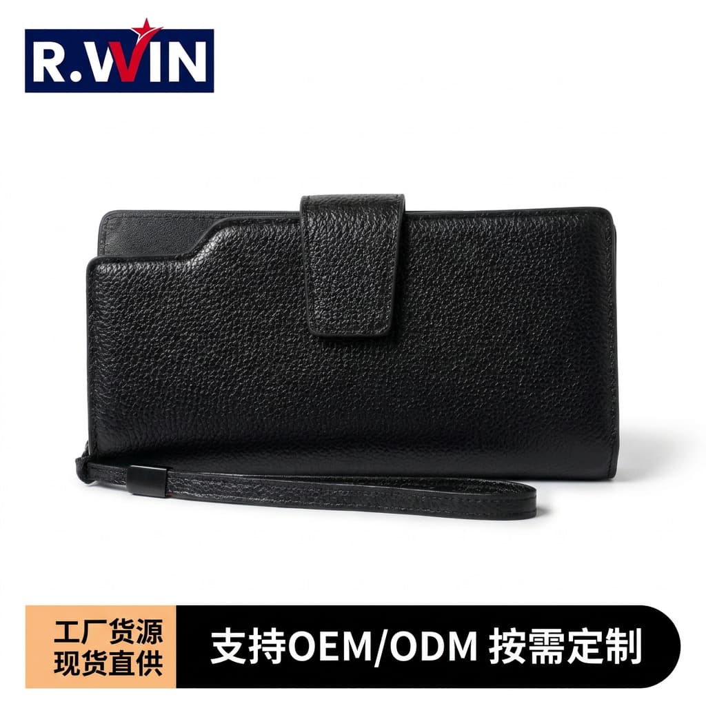 Long Wallet with Multiple Card Slots, Zippered Hidden Pocket, Men's Business Wallet with Lychee Pattern, Brand Authorized