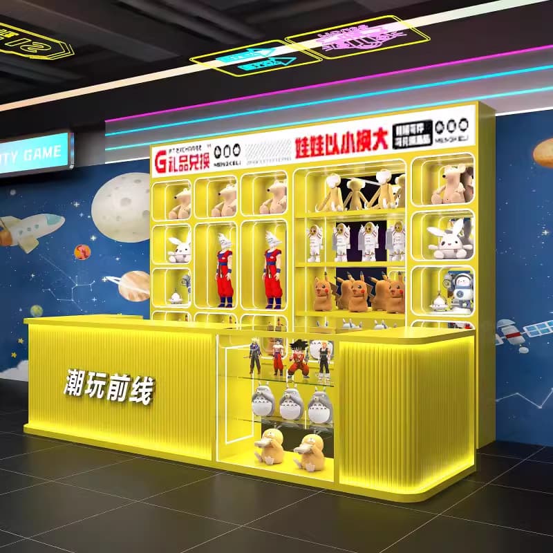 Claw machine shop gift display case, indoor playground arcade new painted display case, animation city island cabinet, cashier counter